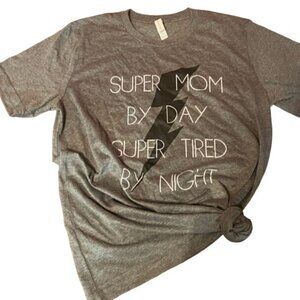 Bella+Canvas Gray "Super Mom By Day Super Tired By Night" T-Shirt funny design